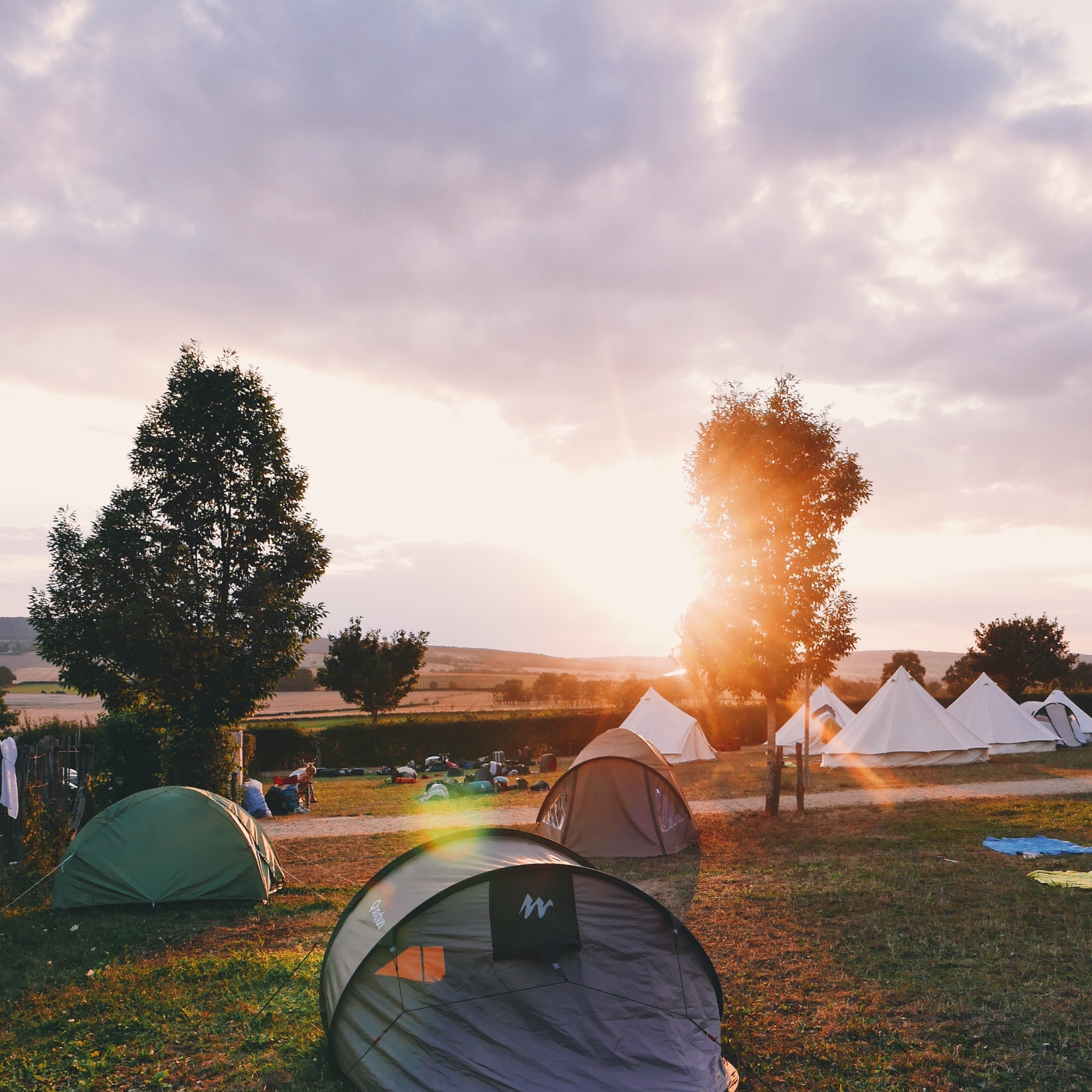 a peaceful campsite at surise